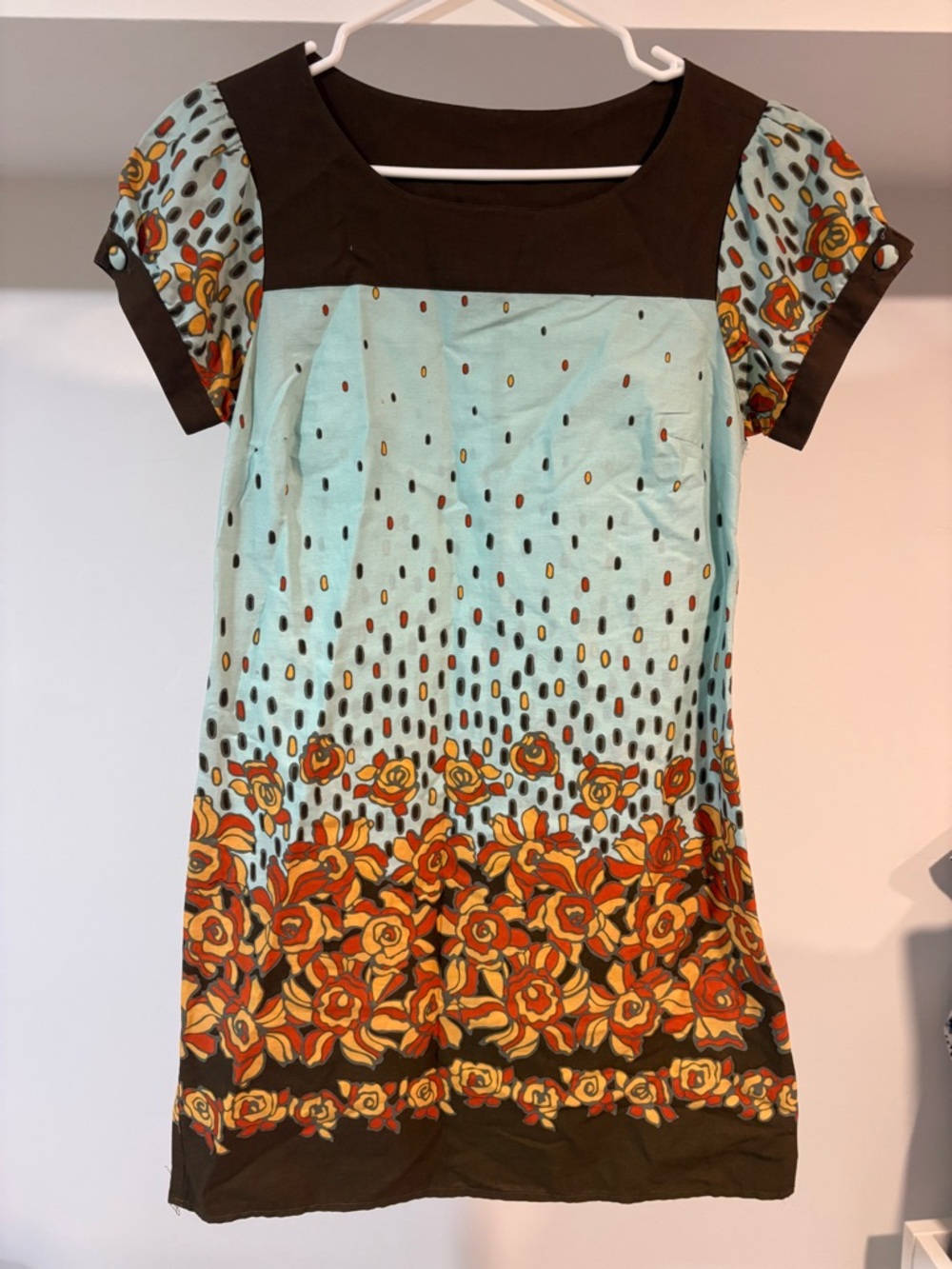 Floral Print Short Sleeve Dress - Mint & Brown